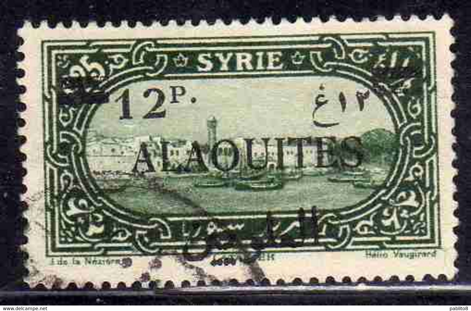 ALAOUITES SYRIA SIRIA ALAQUITES 1926 LATAKIA HARBOR  SURCHARGED 12p On 1.25p USED USATO OBLITERE' - Gebraucht