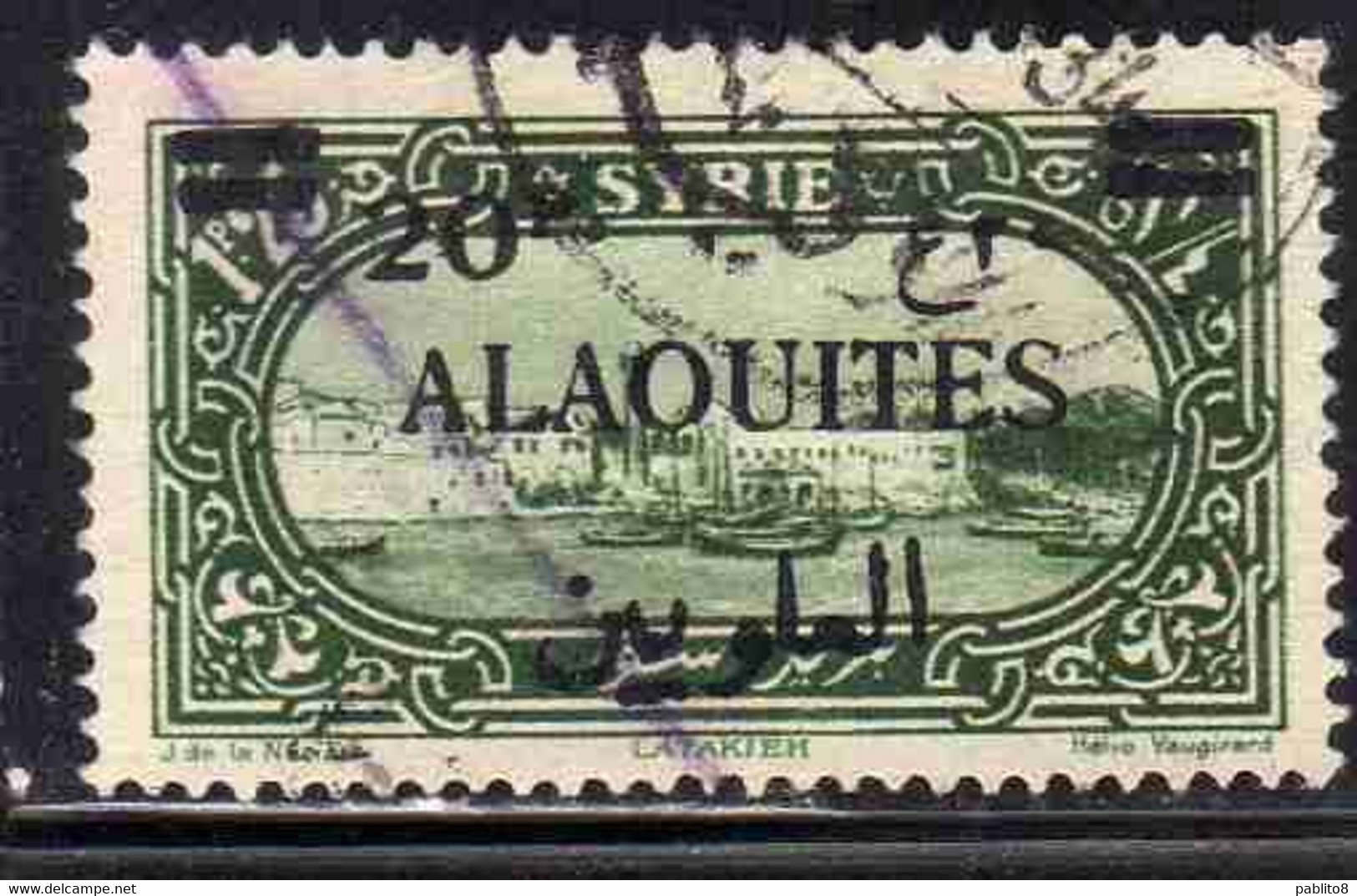 ALAOUITES SYRIA SIRIA ALAQUITES 1926 LATAKIA HARBOR  SURCHARGED 20p On 1.25p USED USATO OBLITERE' - Used Stamps