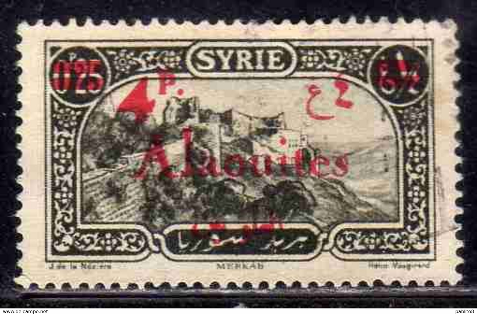 ALAOUITES SYRIA SIRIA ALAQUITES 1926 VIEW OF MERKAB SURCHARGED 4p On 25c USED USATO OBLITERE' - Gebraucht