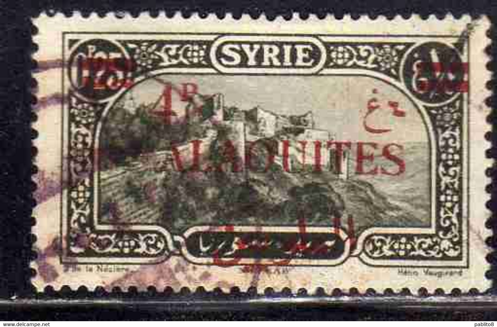 ALAOUITES SYRIA SIRIA ALAQUITES 1926 VIEW OF MERKAB SURCHARGED 4p On 25c USED USATO OBLITERE' - Gebraucht