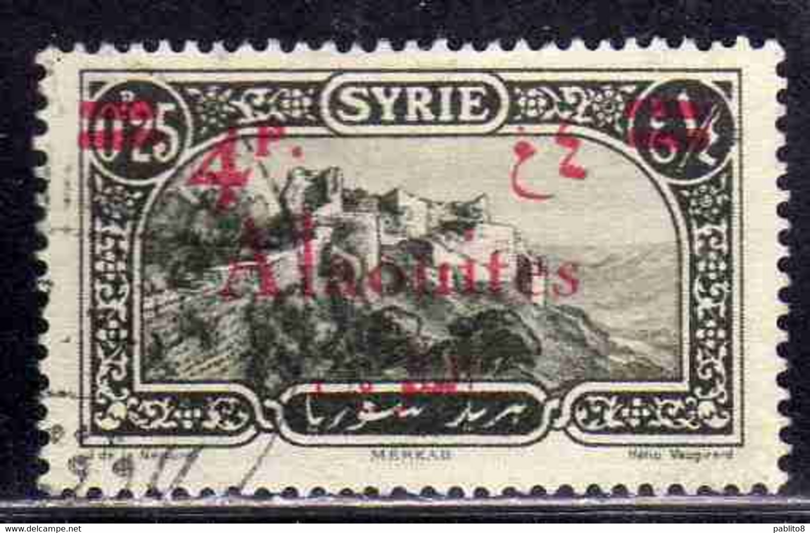 ALAOUITES SYRIA SIRIA ALAQUITES 1926 VIEW OF MERKAB SURCHARGED 4p On 25c USED USATO OBLITERE' - Gebruikt