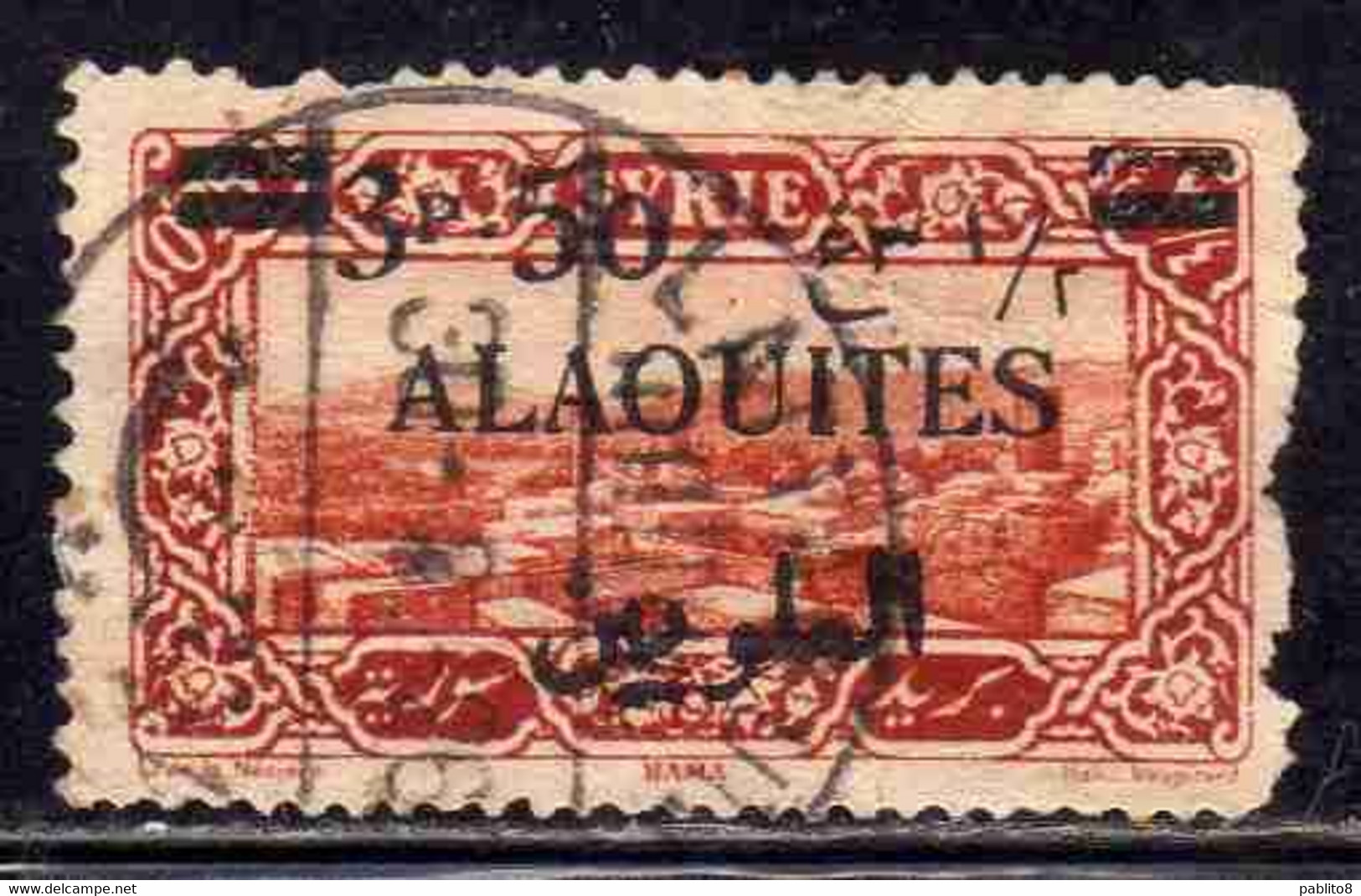 ALAOUITES SYRIA SIRIA ALAQUITES 1926 VIEW OF HAMA SURCHARGED 3.50p On 75c USED USATO OBLITERE' - Usati
