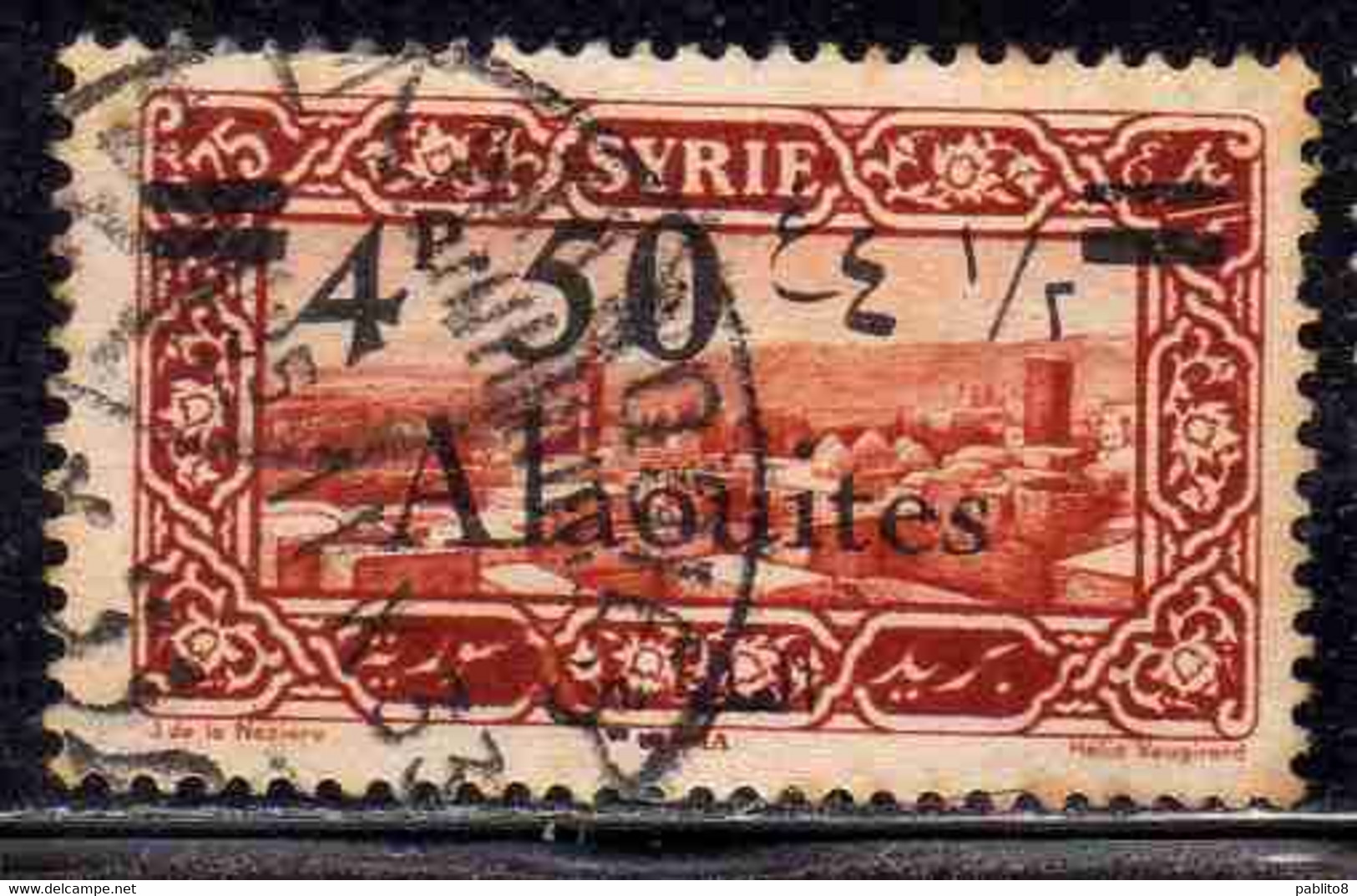 ALAOUITES SYRIA SIRIA ALAQUITES 1926 BRIDGE OF DAPHNE SURCHARGED 4.50p On 3p USED USATO OBLITERE' - Gebraucht