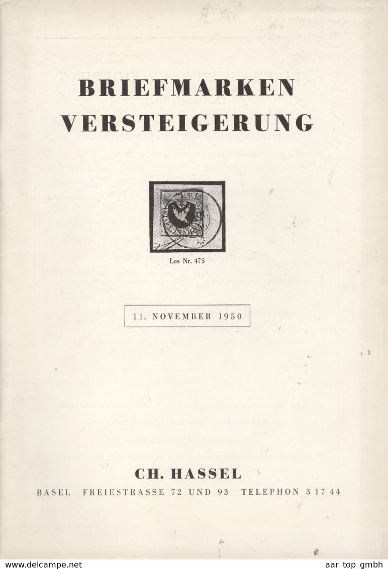 Schweiz, Ch. Hassel Briefmarkenauktion1950 105 Gr. - Auktionskataloge