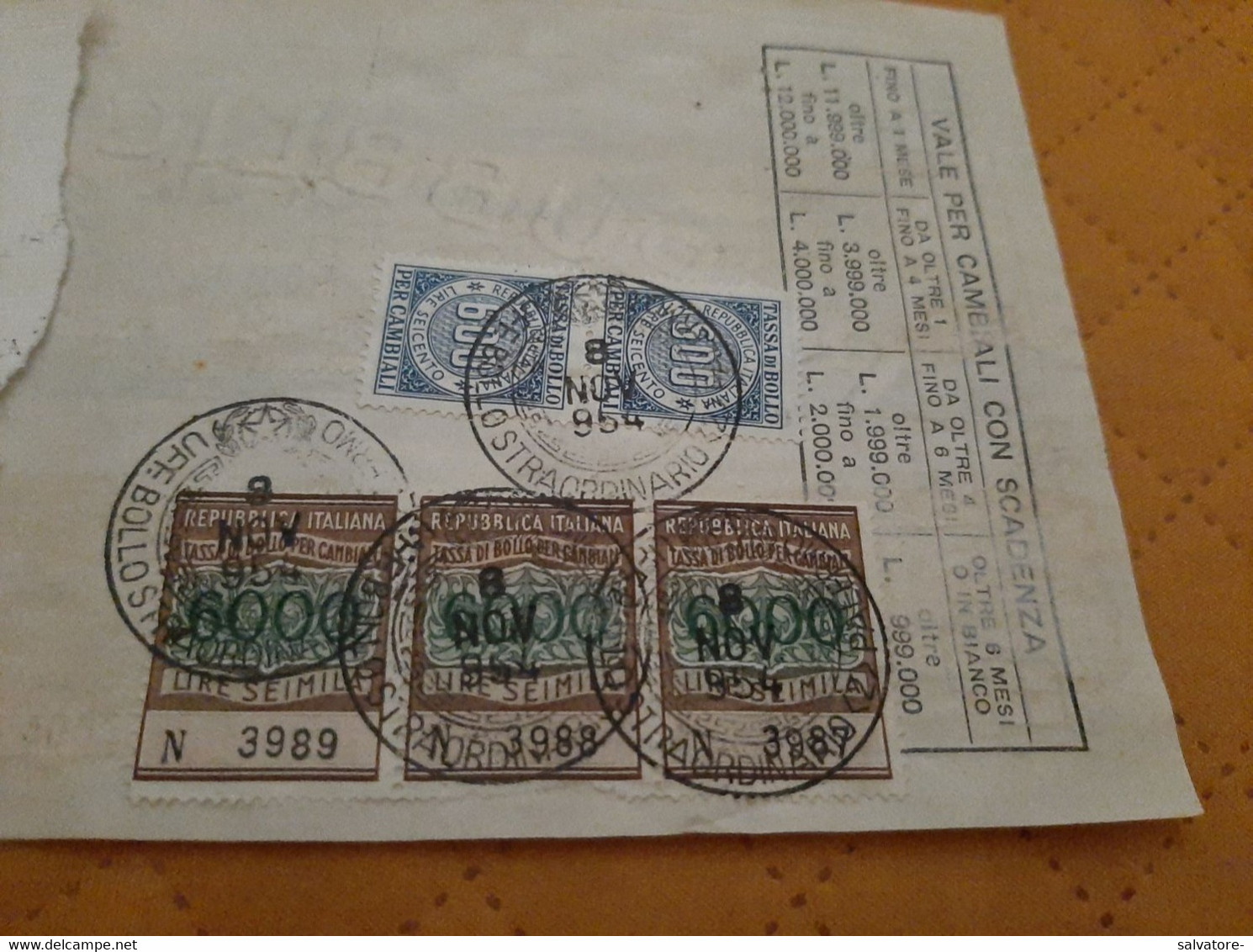 CAMBIALE CON 3 MARCHE DA LIRE 6000 + COPPIA LIRE 600-1954 - Revenue Stamps