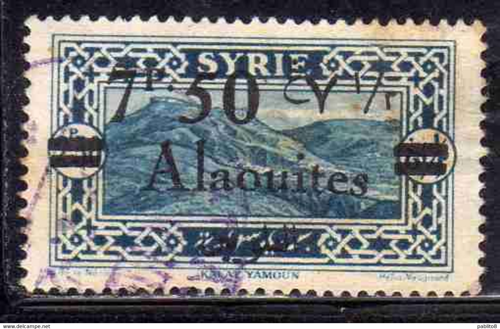 ALAOUITES SYRIA SIRIA ALAQUITES 1926 VIEW OF KALAT YAMOUN SURCHARGED 7.50p On 2.50 USED USATO OBLITERE' - Oblitérés