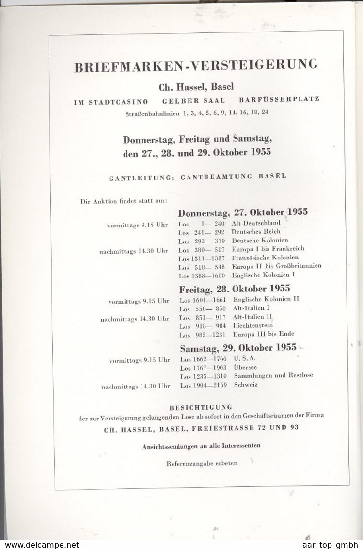 Schweiz, Ch. Hassel Briefmarkenauktion1955 190Gr. - Catalogues For Auction Houses