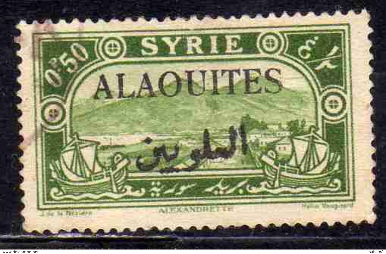 ALAOUITES SYRIA SIRIA ALAQUITES 1925 VIEW OF ALEXANDRETTA 50c USED USATO OBLITERE' - Usados