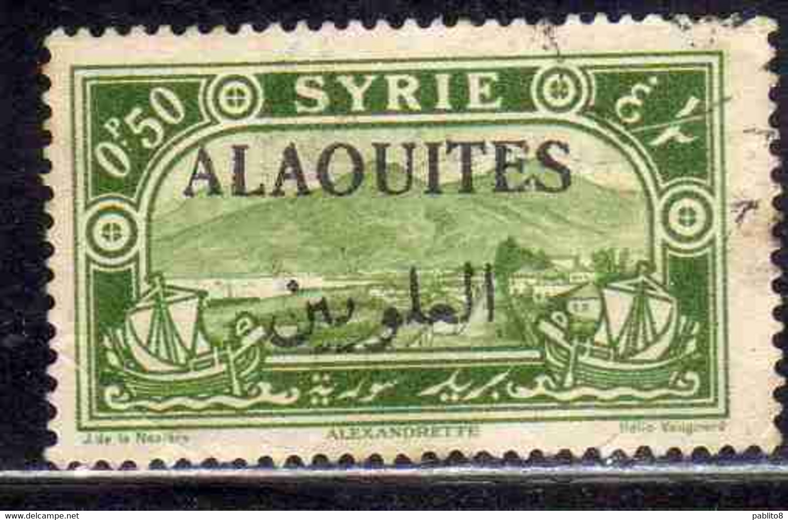 ALAOUITES SYRIA SIRIA ALAQUITES 1925 VIEW OF ALEXANDRETTA 50c USED USATO OBLITERE' - Used Stamps