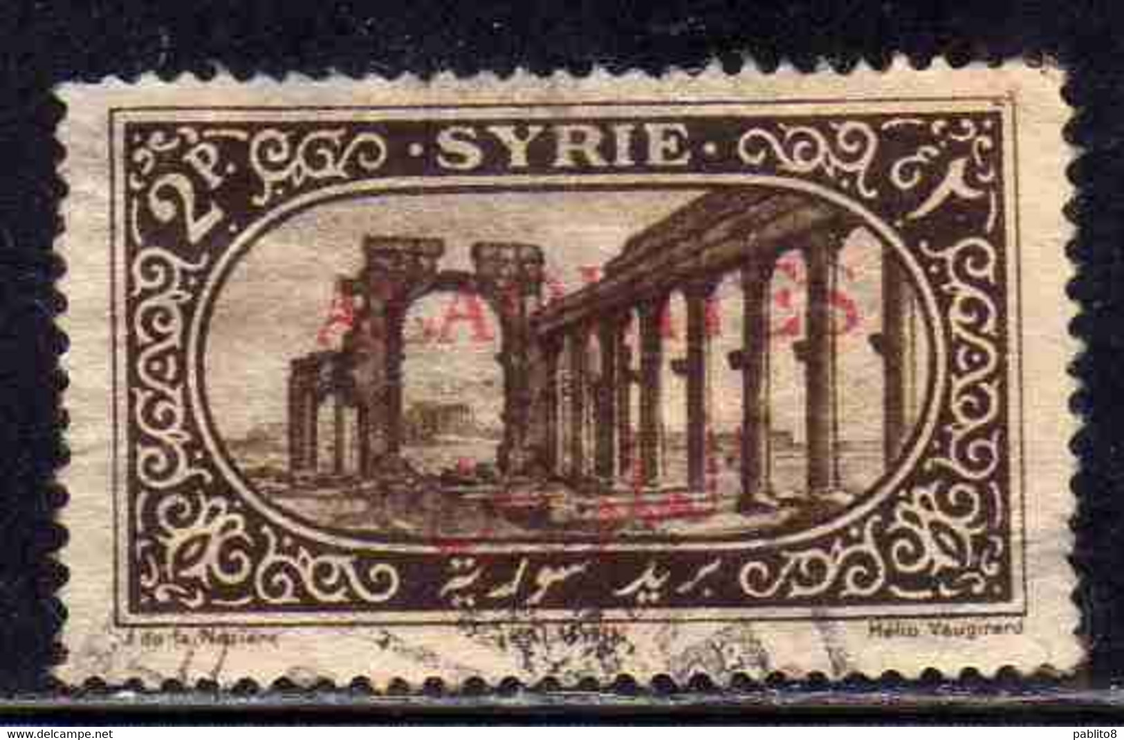 ALAOUITES SYRIA SIRIA ALAQUITES 1925 VIEW OF PALMYRA 2p USED USATO OBLITERE' - Gebruikt