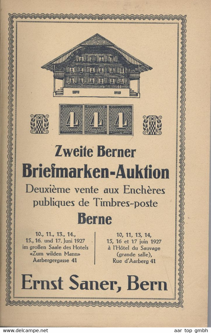 Schweiz, Zweite Berner Briefmarken-Auktion 1927 Ernst Sarner 345Gr. - Catalogues For Auction Houses
