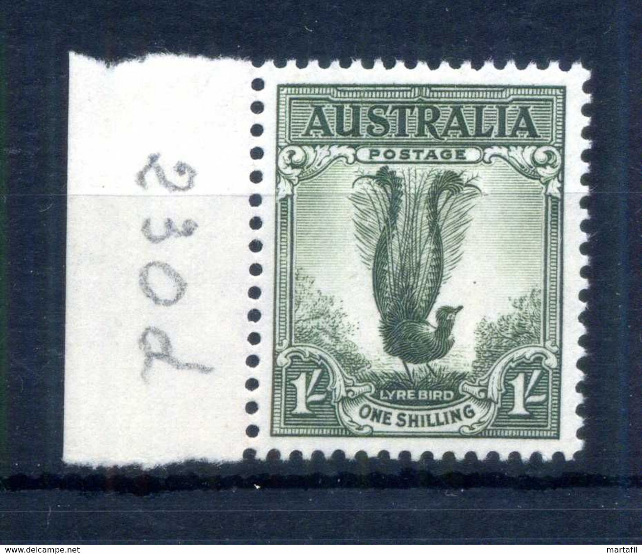1948-56 AUSTRALIA Serie Ordinaria 1s Uccello Lira N.220 MNH ** Senza Filigrana - Neufs