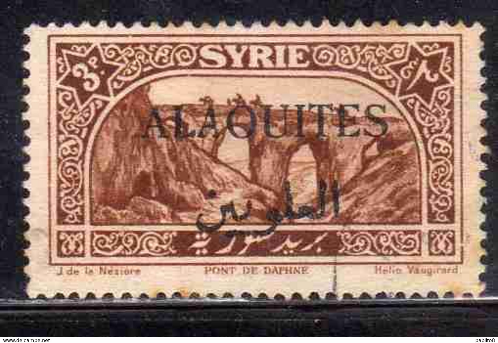 ALAOUITES SYRIA SIRIA ALAQUITES 1925 BRIDGE OF DAPHNE 3p USED USATO OBLITERE' - Usados