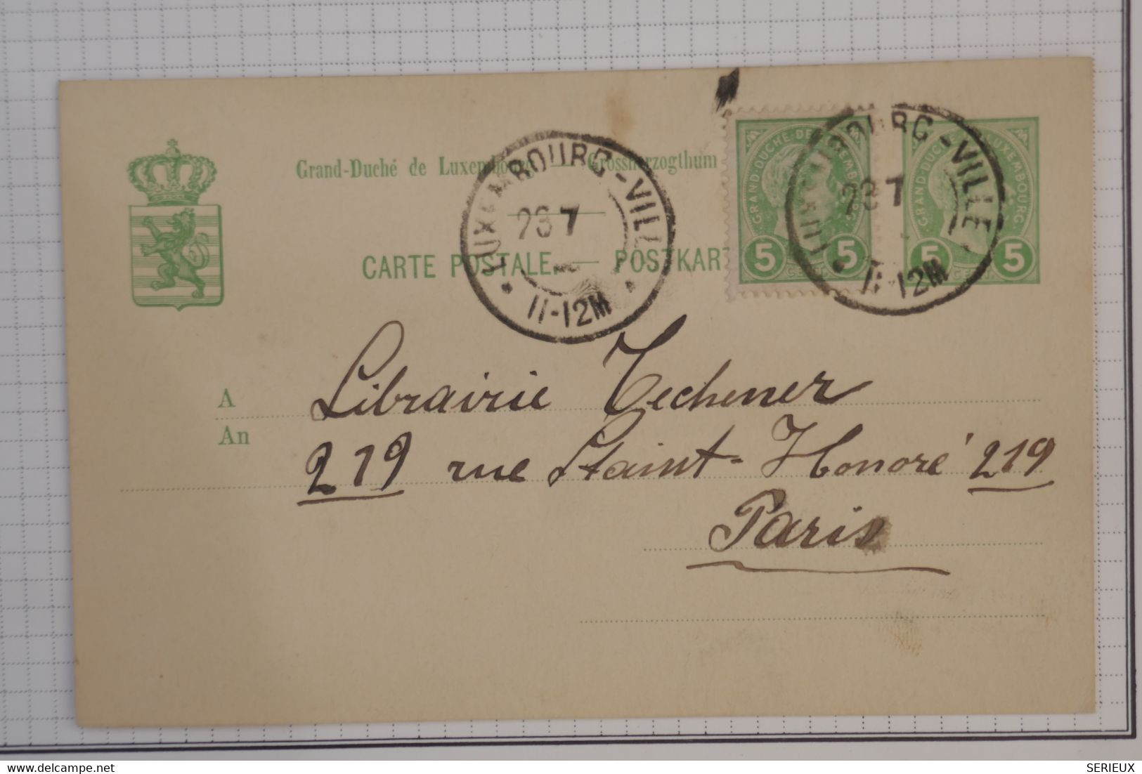 BA8 LUXEMBOURG   BELLE CARTE ENTIER  1905   A PARIS +++AFFRANC. INTERESSANT - Franking Machines (EMA)