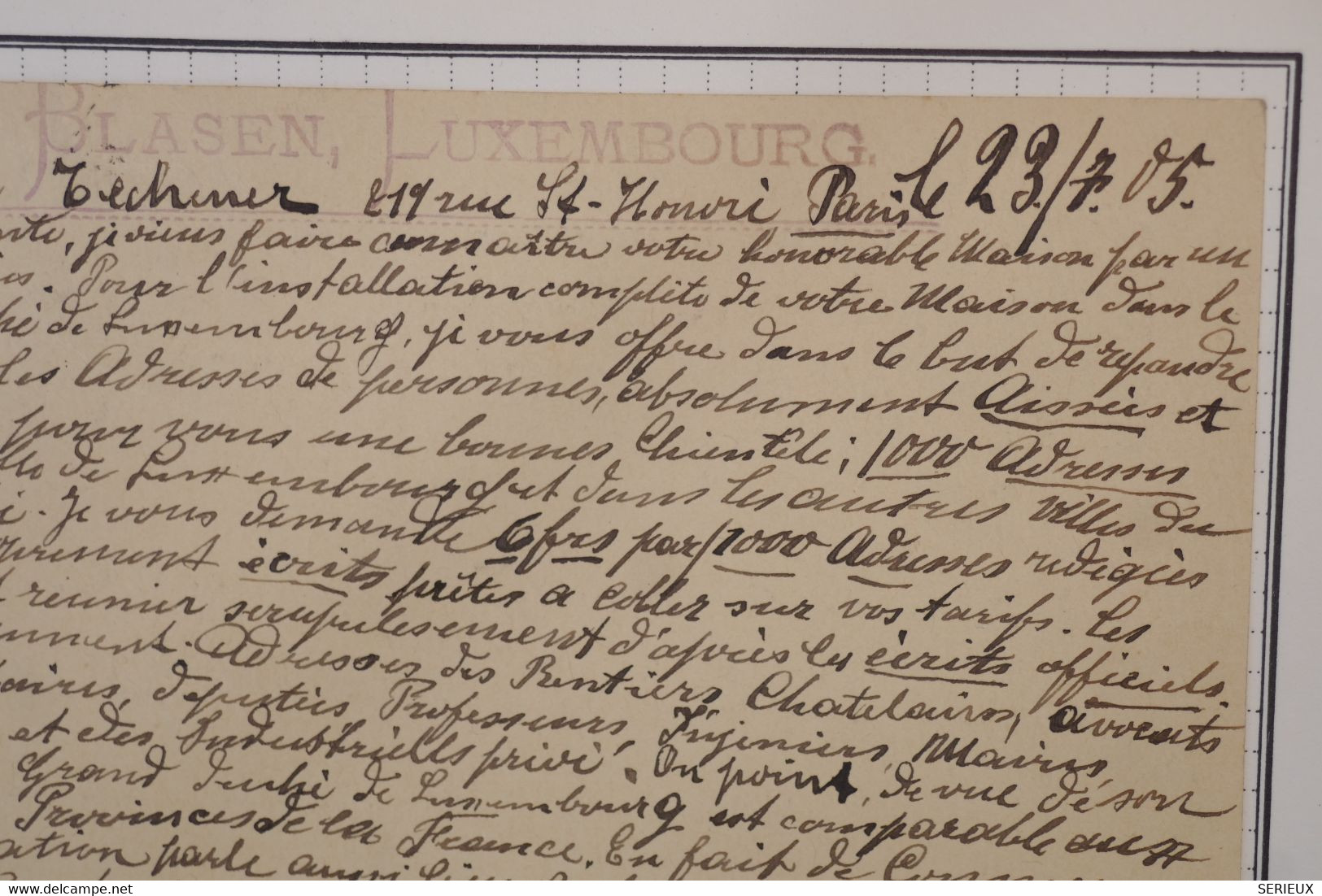 BA8 LUXEMBOURG   BELLE CARTE ENTIER  1905   A PARIS +++AFFRANC. INTERESSANT - Machines à Affranchir (EMA)