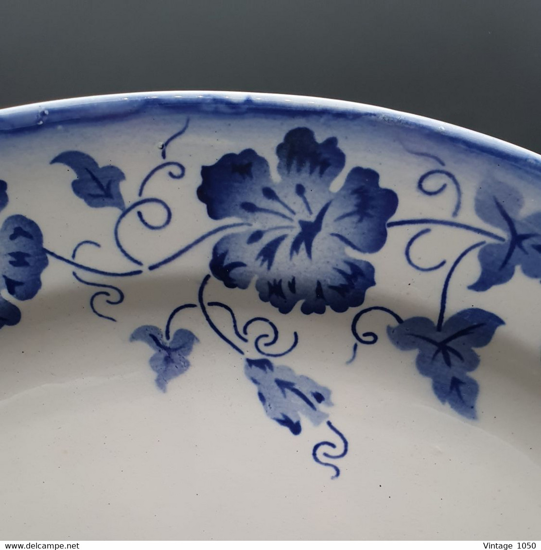 ✅Plat NIMY Coll. Floral Bleu 1895 Bleu Faïence Terre De Fer 31x22.5cm  #manufacture  #madeinbelgium #rare - Nimy (BEL)