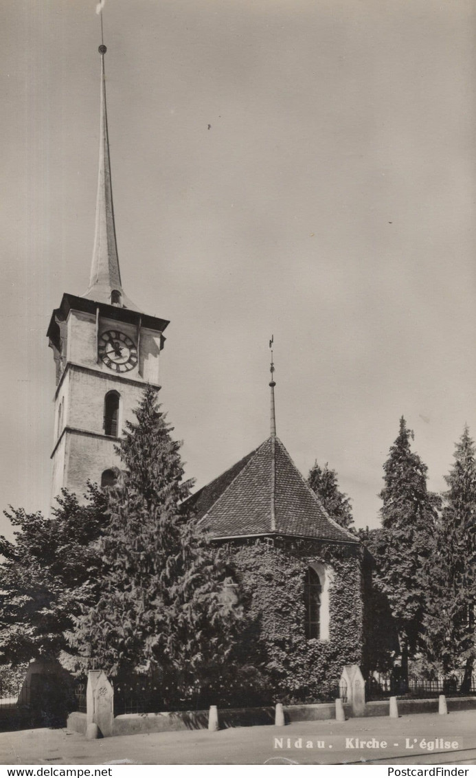 Nidau Kirche Switzerland Clock Real Photo Postcard - Nidau