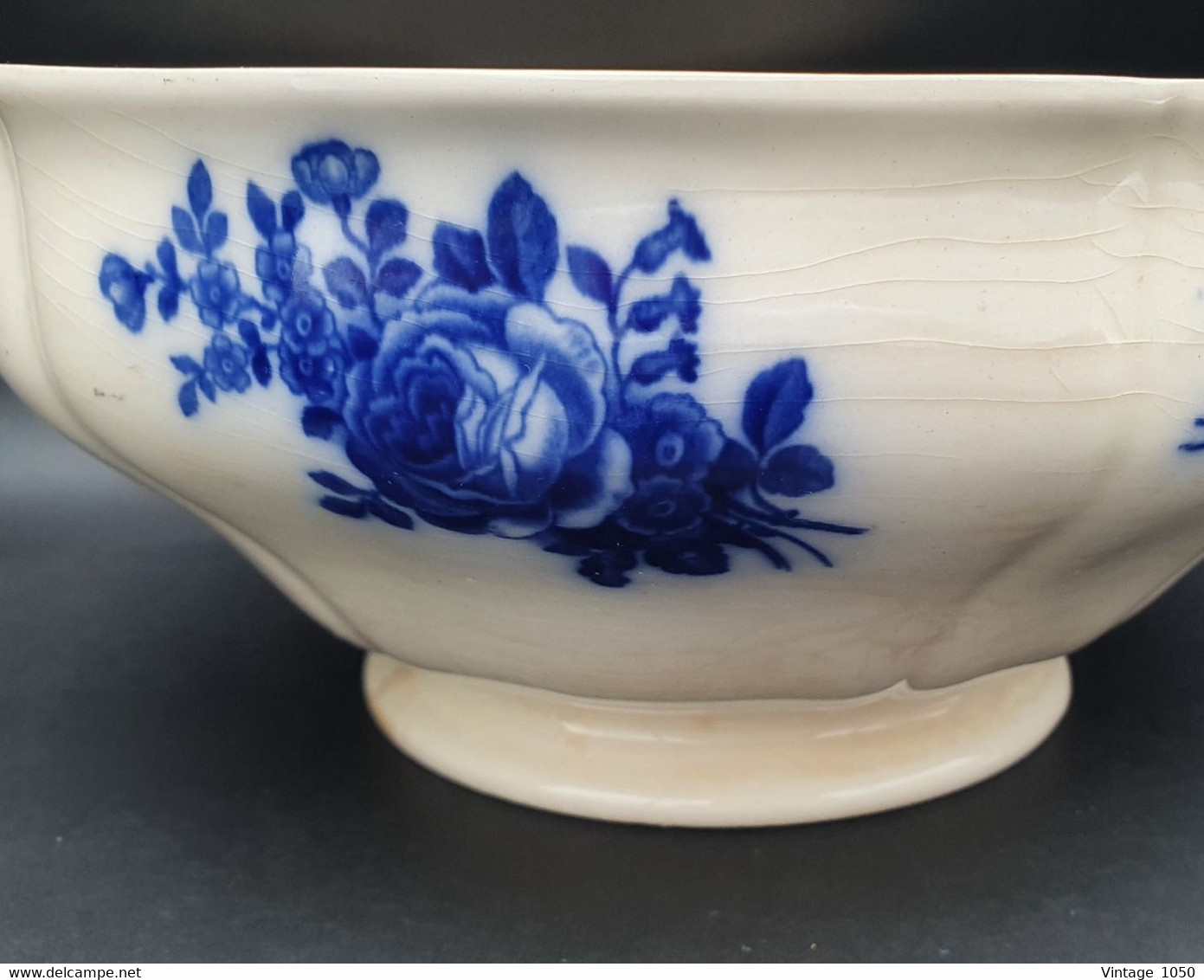 ✅Saladier VILLEROY & BOCH Mettlach 1897 Faïence Terre de fer  - motifs bleu  diam 23.5cm #rare #220802