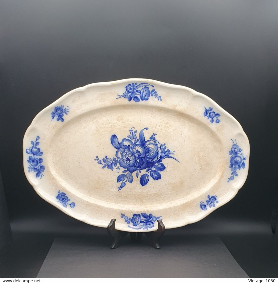 ✅Grand Plat Oval VILLEROY & BOCH Mettlach 1897 Faïence Terre De Fer  - Motifs Bleu 36x24.5cm  #rare - Autres & Non Classés