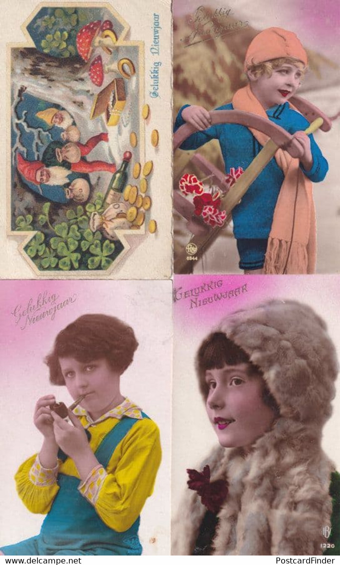 Dutch Boy With Lipstick Transgender Dwarf Tomboy Smoking Happy New Year 4x Postcard S - Non Classés