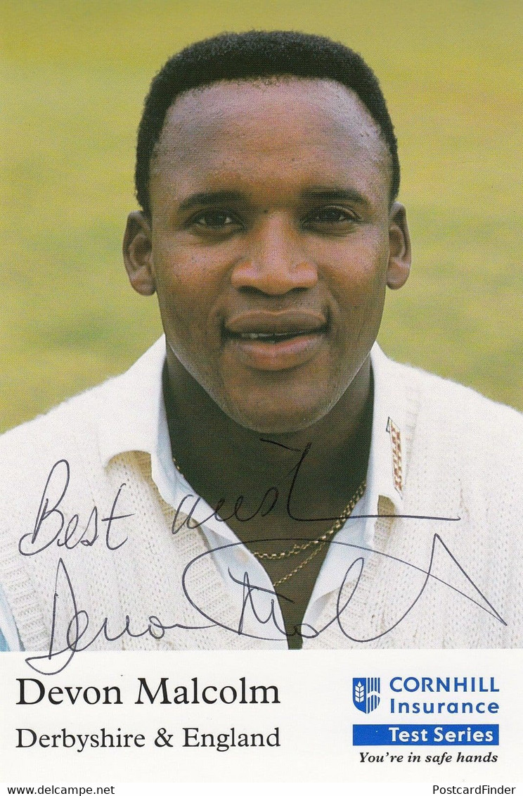 Devon Malcolm Derbyshire England Cricket Club Team Player Hand Signed Photo - Cricket