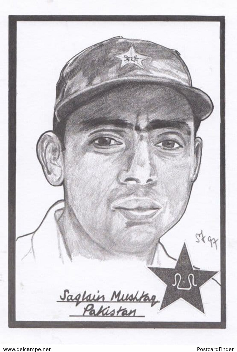 Saqlain Mushtaq Pakistan Cricket Artist Drawing Limited Edn Of 500 Postcard - Cricket