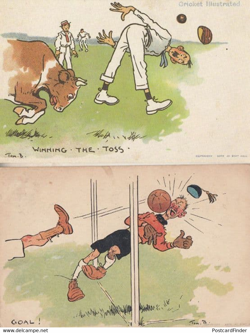 Tomr Browne Goal 1905 Antique & Repro Winning The Toss 2x Cricket Comic Postcard - Cricket