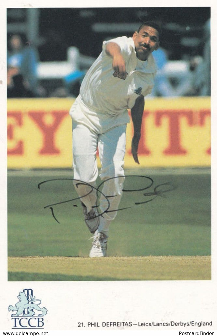 Phil Defreitas TCCB Derbyshire Cricket Hand Signed Card Photo - Cricket