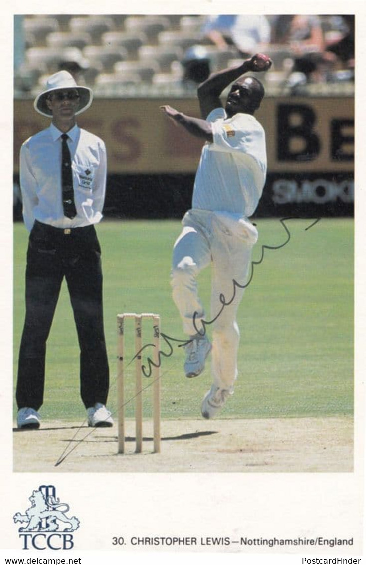 Chris Christopher Lewis Surrey Cricket Team TCCB Hand Signed Card Photo - Cricket