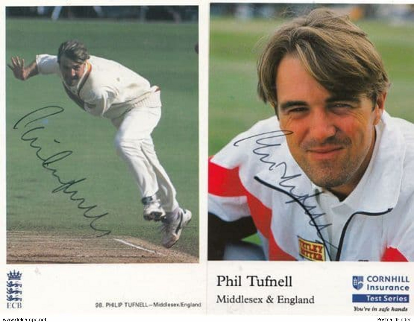 Phil Tufnell Middlesex Cricket Club 2x Hand Signed Photo S - Cricket