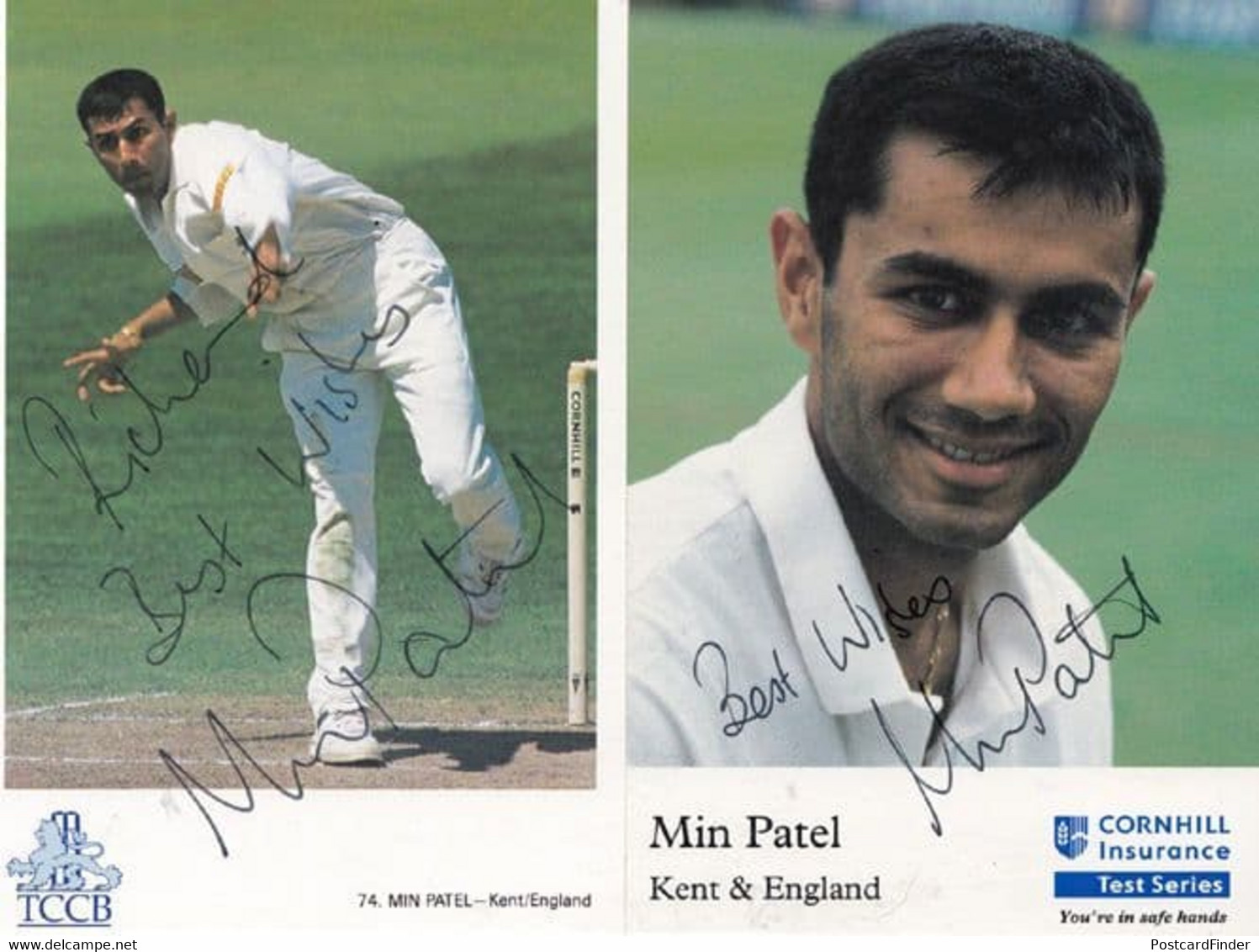 Min Patel Kent England Classic Classic Card 2x Hand Signed Photo S - Cricket