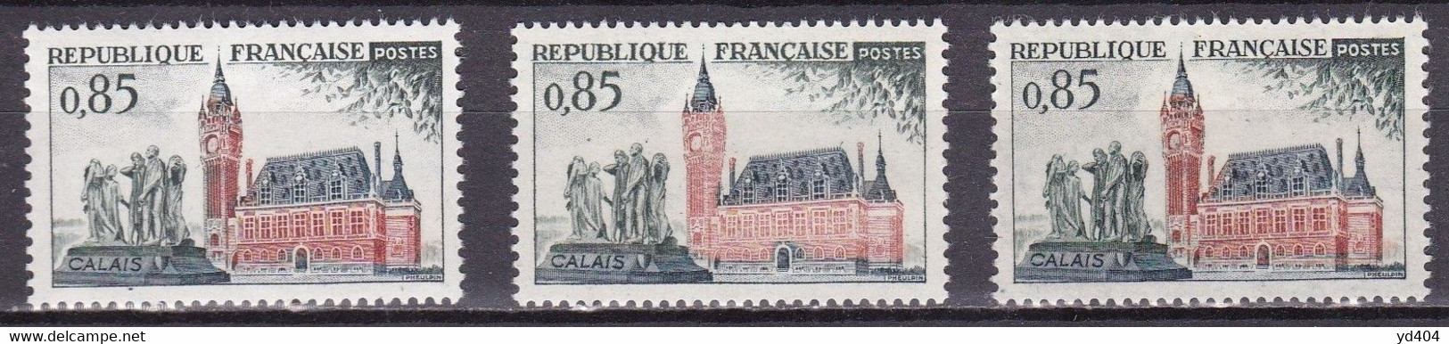 FR7289 - FRANCE – 1961 – CALAIS - VARIETIES - Y&T # 1316(x3) MNH - Neufs