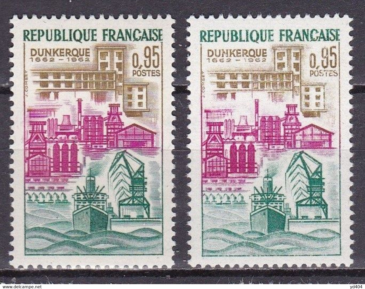 FR7290 - FRANCE – 1961 – DUNKERQUE - VARIETIES - Y&T # 1317(x2) MNH - Unused Stamps