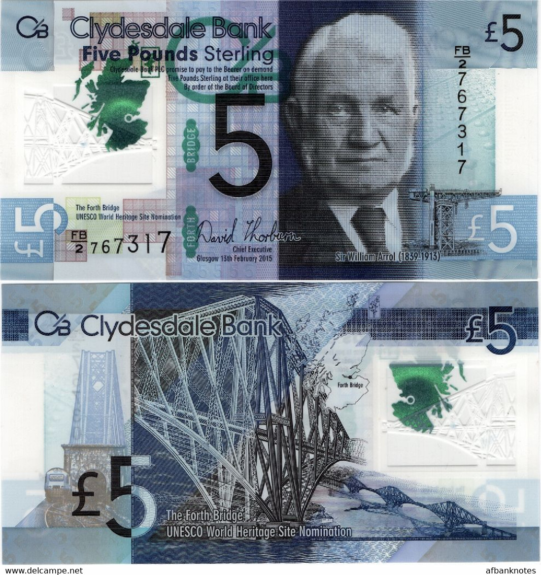 SCOTLAND - CB       5 Pounds       Comm.       P-229N       13.2.2015        UNC - 5 Pounds