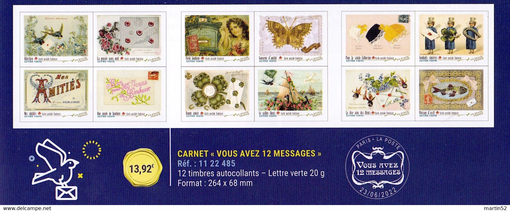 France 2022: Timbre Autocollante Isolée "Souhaits" Pris Du Carnet "VOUS AVEZ 12 MESSAGES" Neuf ** MNH - Puppen