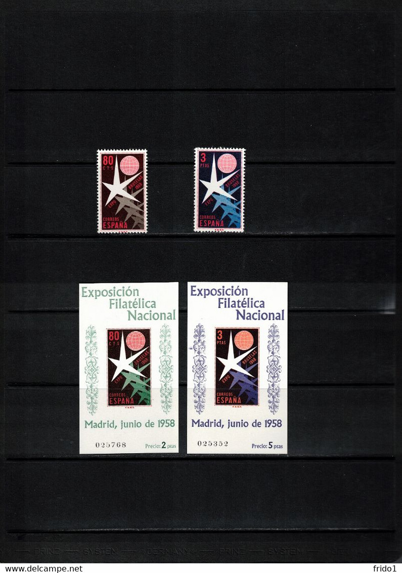 Spain 1958 Universal And International Exhibition Brussels / Bruxelles Set + 2x Block Postfrisch / MNH - 1958 – Brussels (Belgium)