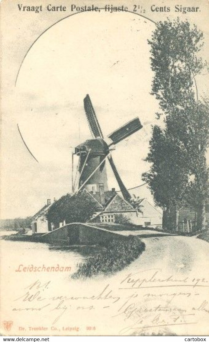 Leidschendam, (zonder Titel) Molen (met Reclametekst : Vraagt Carte Postale Fijnste 2½ Cents Sigaar  (2 X Scan) - Leidschendam