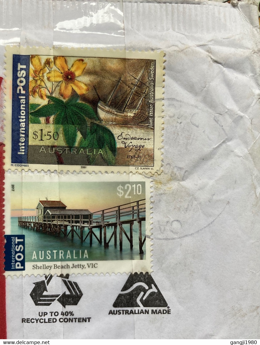 AUSTRALIA 2017, 1.50$ AUSTRALIA SWEDEN JOINT ISSUE & 2.10$ SHELLEY BEACH JETTY, INTERNATIONAL POST,COVER USED TO INDIA - Storia Postale