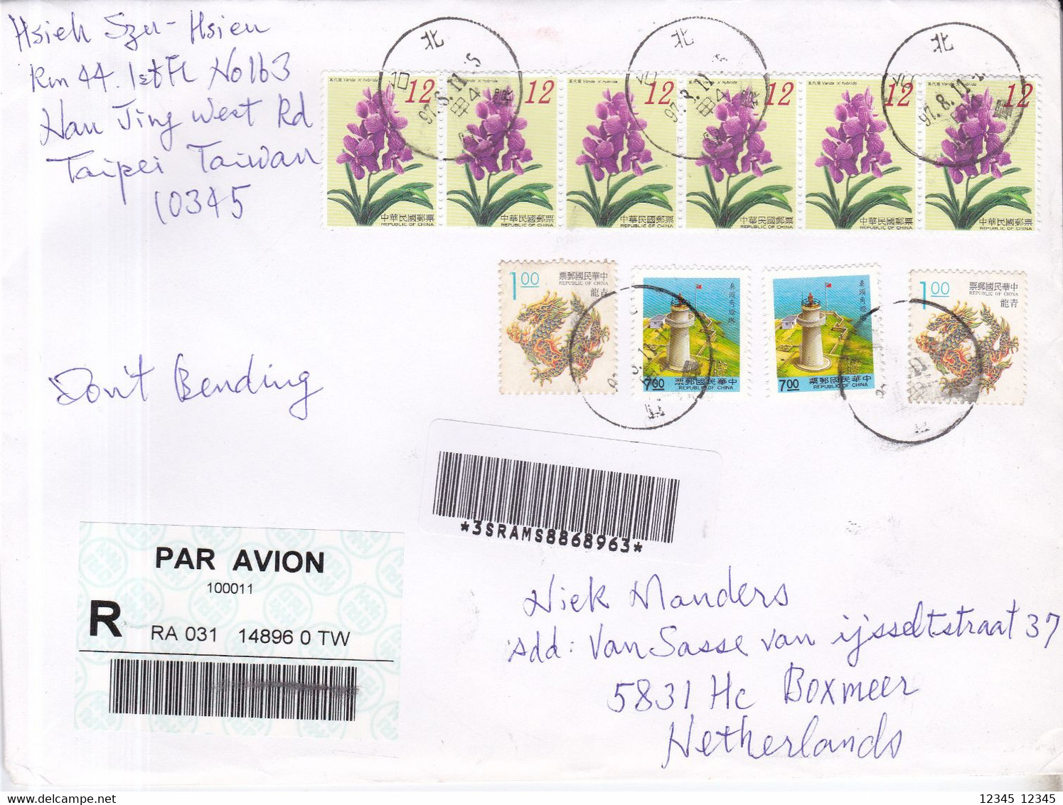 Taiwan 2011, Registered Letter To Netherland - Covers & Documents