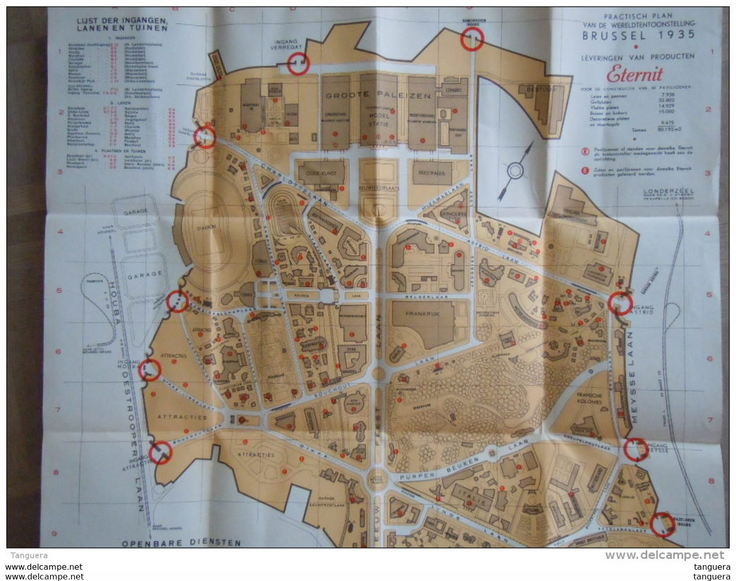 Practisch Plan Der Internationale Wereldtentoonstelling Van Brussel 1935 Plan Expo Bruxelles Aangeboden Door Eternit - Roadmaps