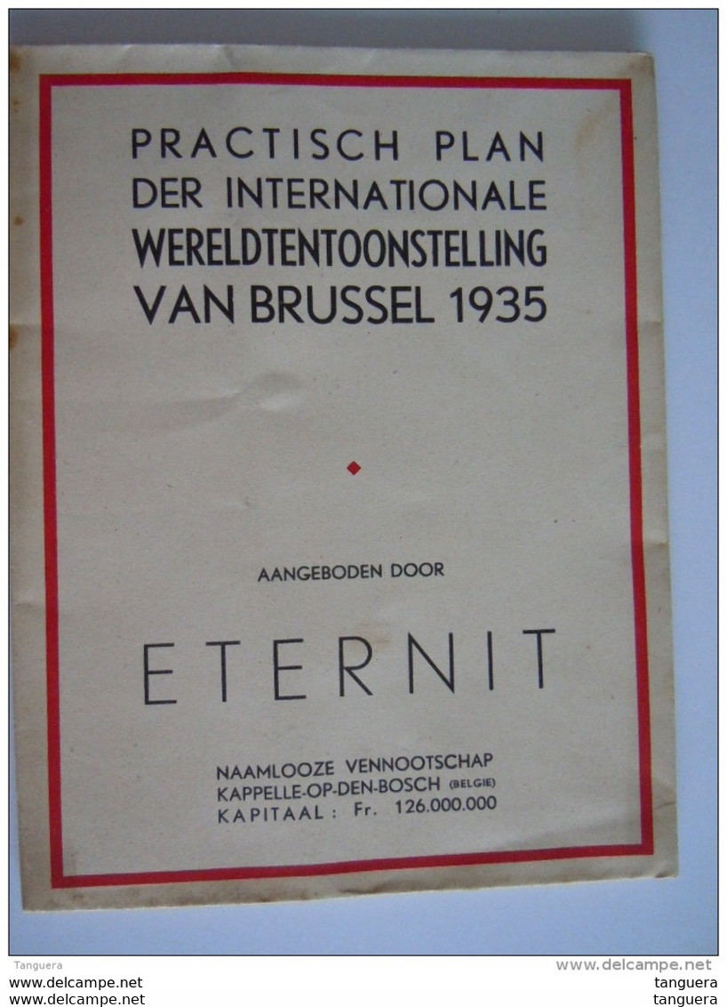 Practisch Plan Der Internationale Wereldtentoonstelling Van Brussel 1935 Plan Expo Bruxelles Aangeboden Door Eternit - Roadmaps