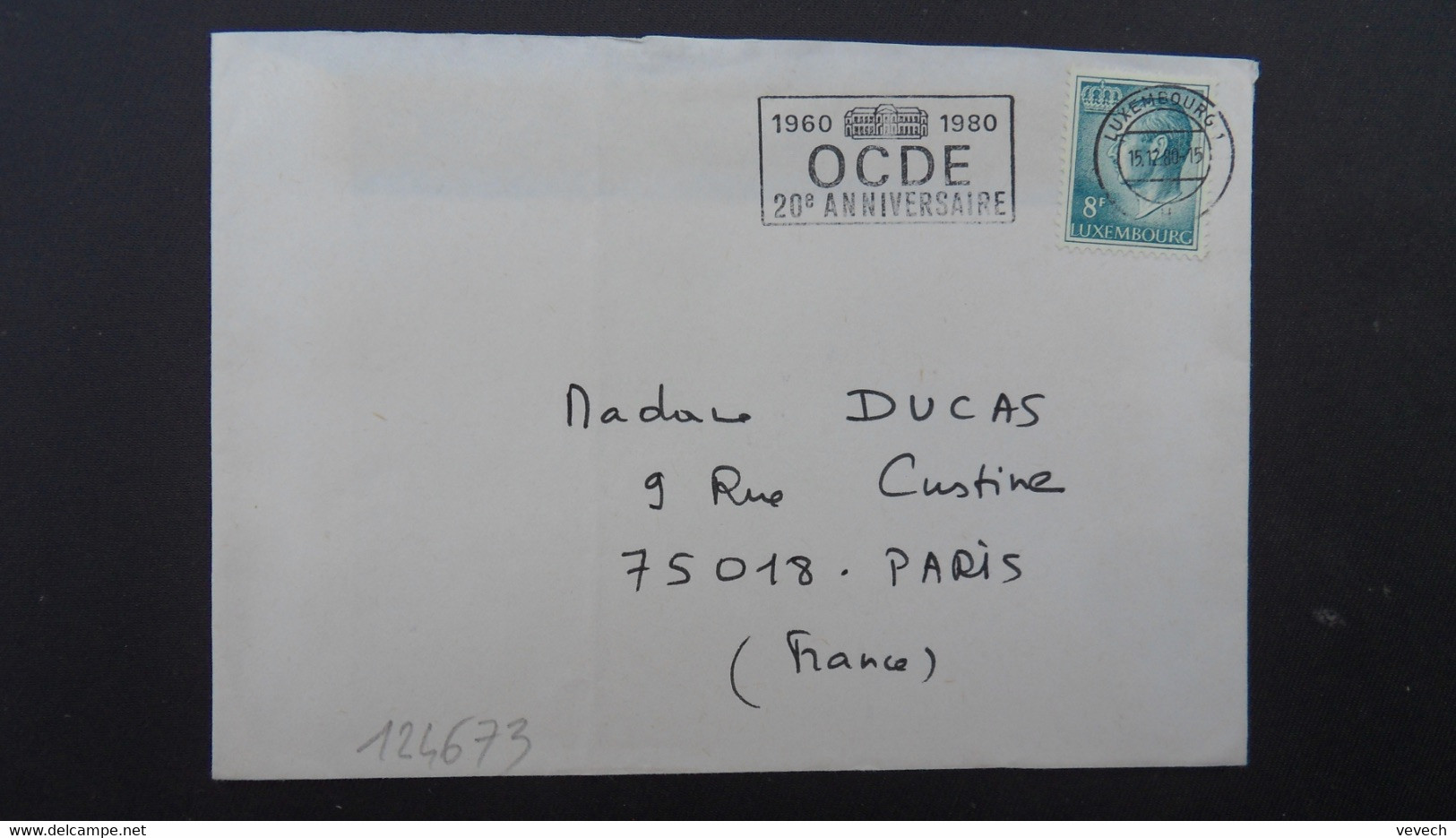 LETTRE Pour La FRANCE TP 8F OBL.MEC.15 12 80 LUXEMBOURG 1 OCDE 1960 1980 20e ANNIVERSAIRE - Cartas & Documentos