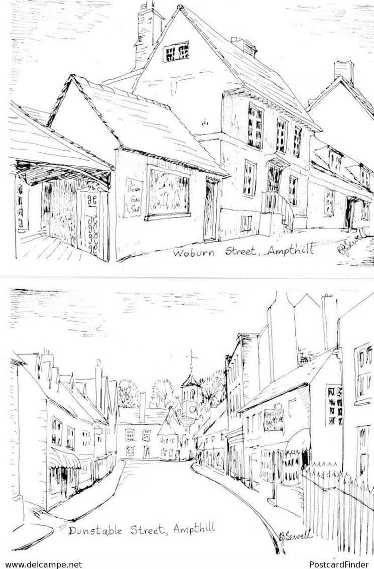 Ampthill Woburn & Dunstable Street 2x Bedfordshire Artist Postcard St - Otros & Sin Clasificación