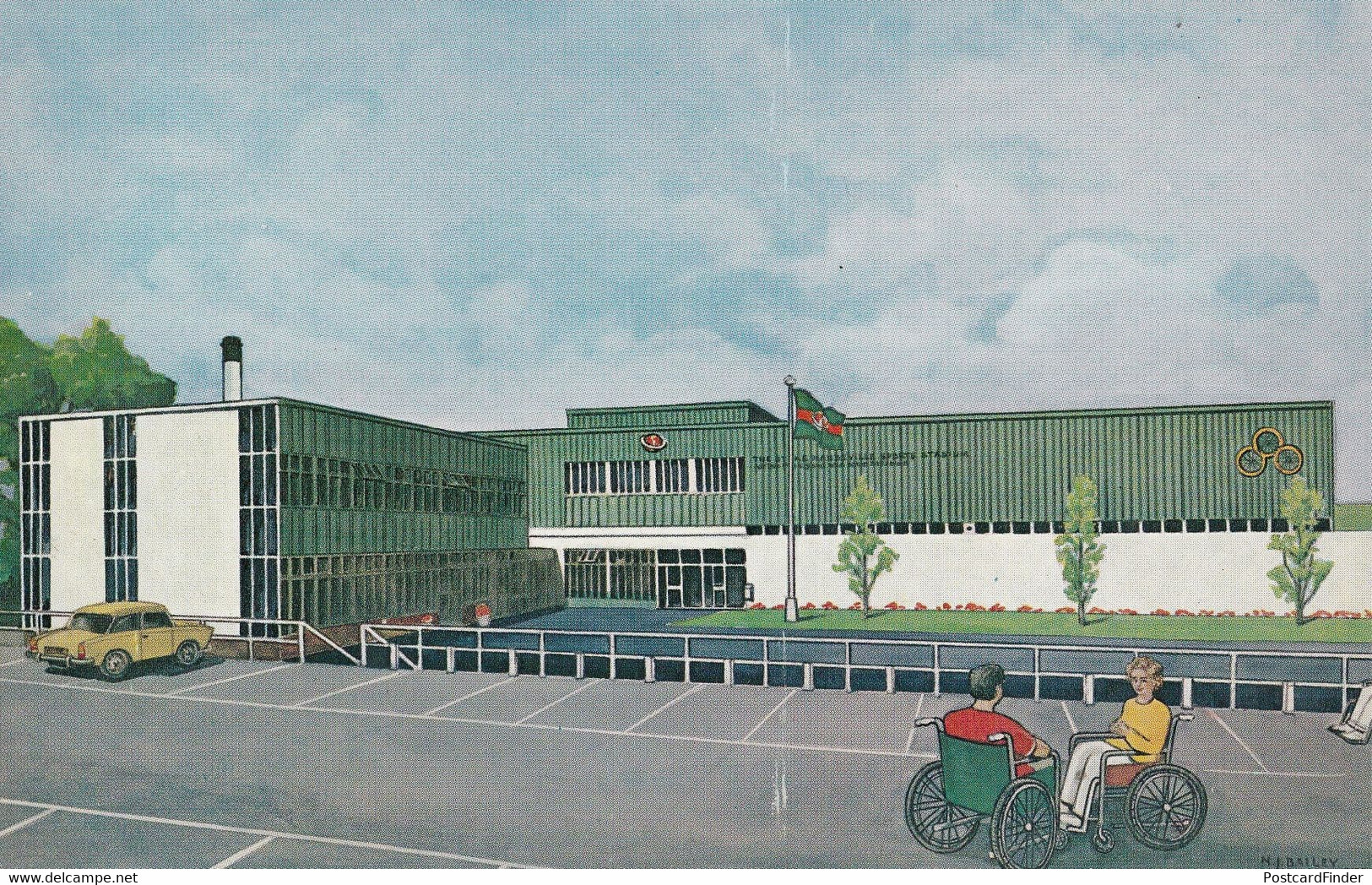 Stoke Mandeville Sports Centre For Disabled Bucks Opening Painting Postcard - Buckinghamshire