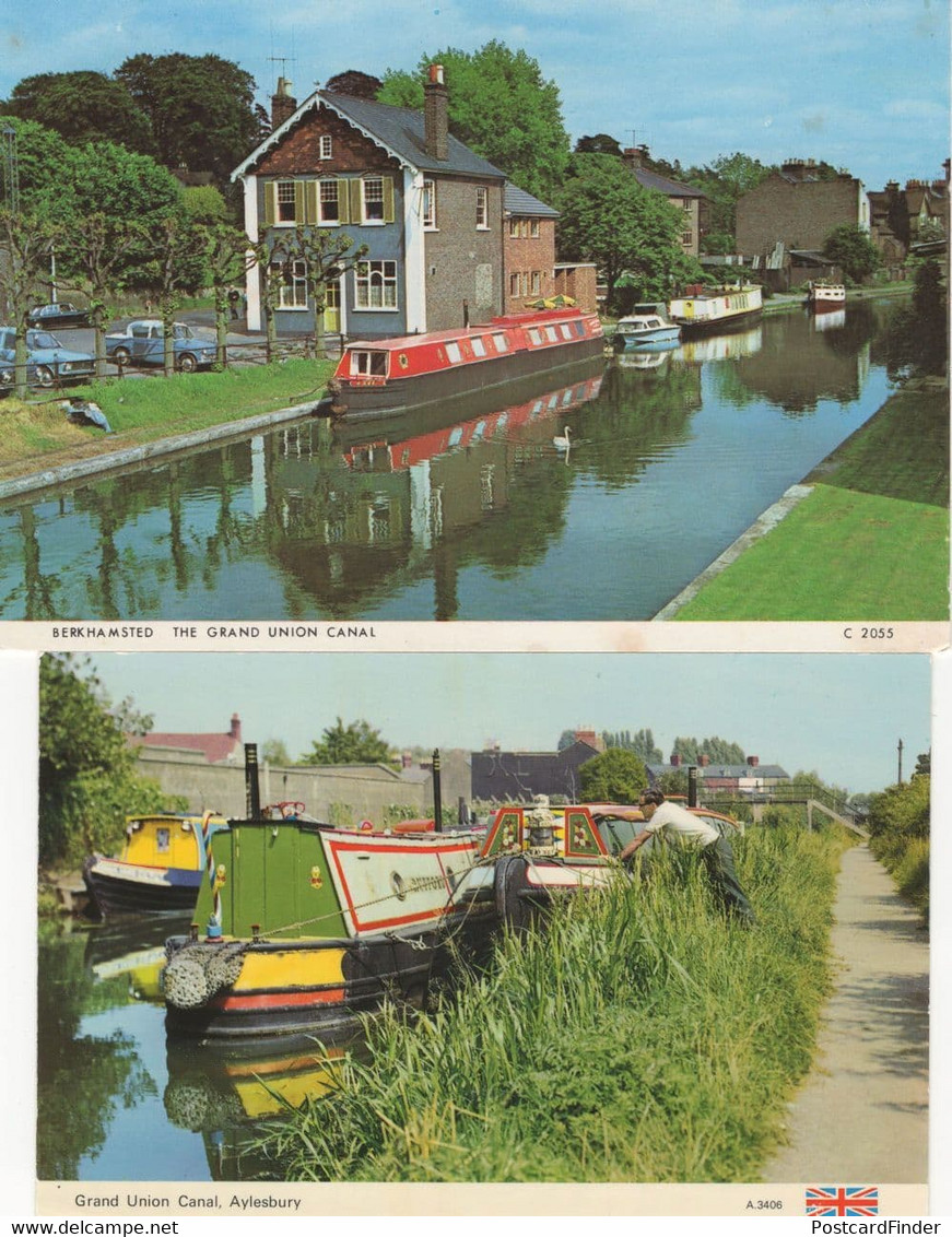 Grand Union Canal Aylesbury Narrow Boats 1970s 2x Postcard - Buckinghamshire