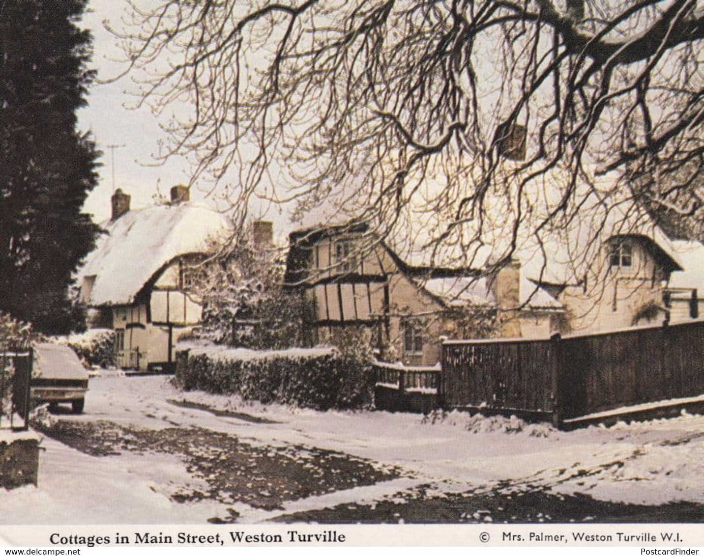 Weston Turville Main Street Christmas Snow Bucks Postcard - Buckinghamshire