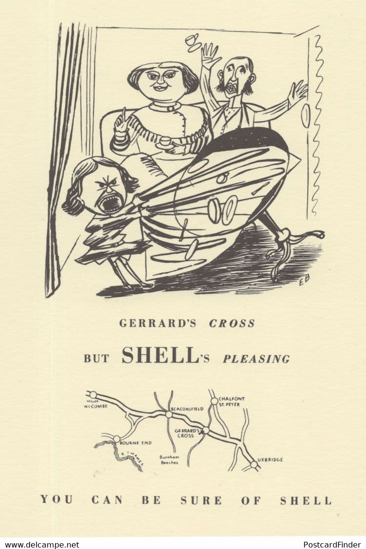 Gerrards Cross Buckinghamshire Boat Shell Map Comic Postcard - Buckinghamshire