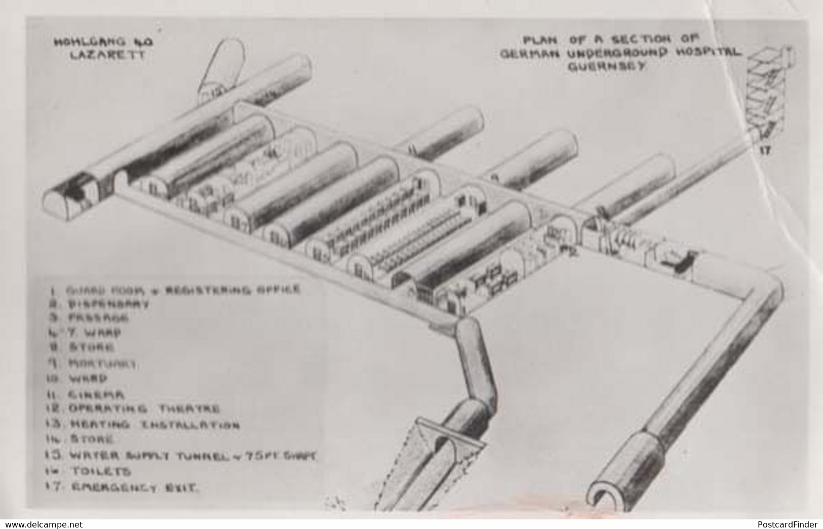 German Underground Hospital Map Guernsey Chemist  Mortuary Cinema Postcard - Altri & Non Classificati