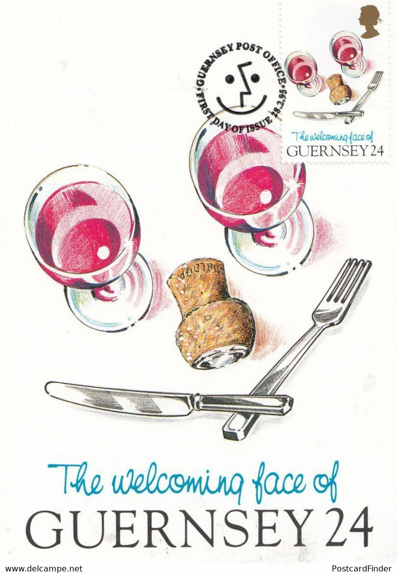 Wine Glass Cutlery The Welcoming Face Of Guernsey Stamp First Day Cover Postcard - Otros & Sin Clasificación
