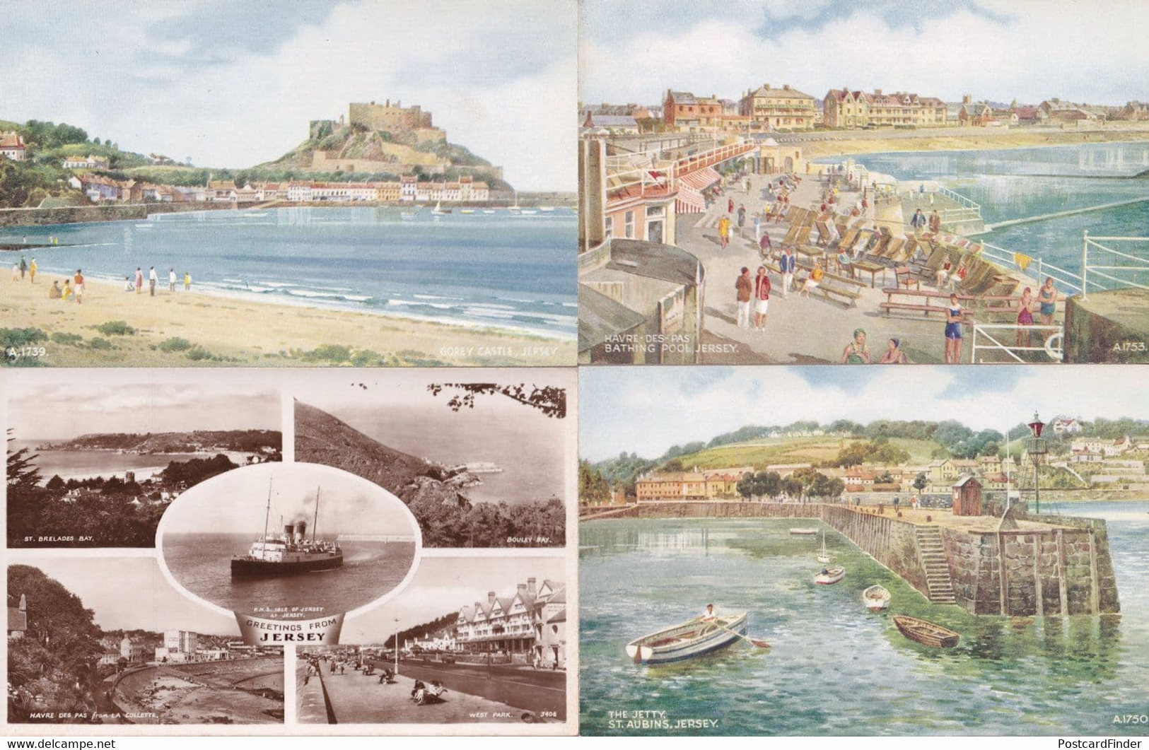 Jersey Bathing Pool Boats Swimming Bay 4x Old Postcard S - Andere & Zonder Classificatie